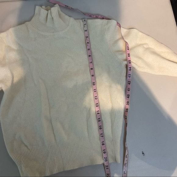 VINTAGE EVAN PICONE LAMBSWOOL ANGORA RUFFLE MOCK NECK CREAM SWEATER M - Picture 4 of 6